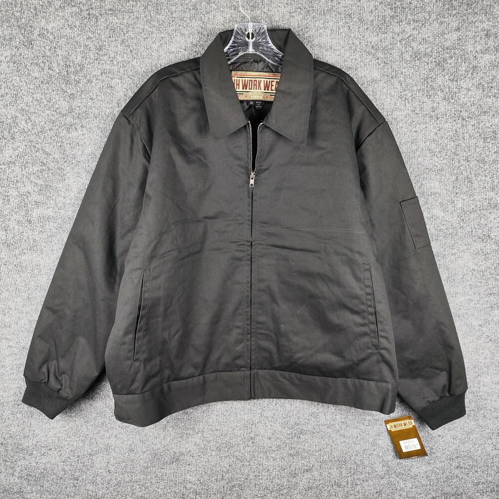 JH Work Wear Jacket Mens XL Black Canvas Bomber Full Zip Quilted Work Lined